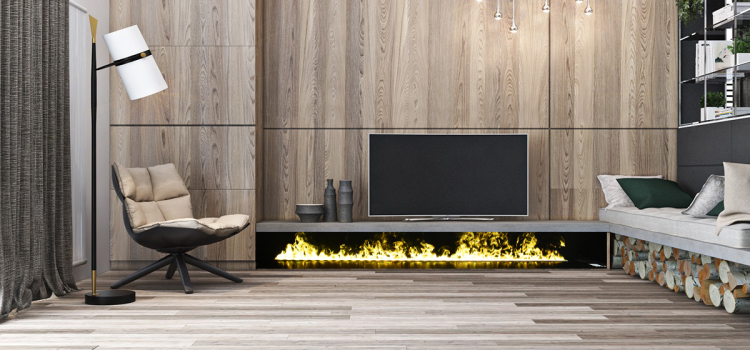 Modern Interior Designs Trendy With Electric 3D Water Vapor Fireplaces